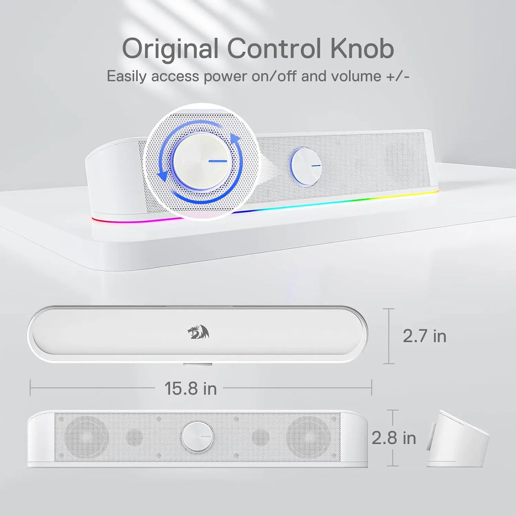 Redragon GS560 RGB Desktop Soundbar 2.0 Channel Computer Speakers Dynamic RGB Lighting USB Powered
