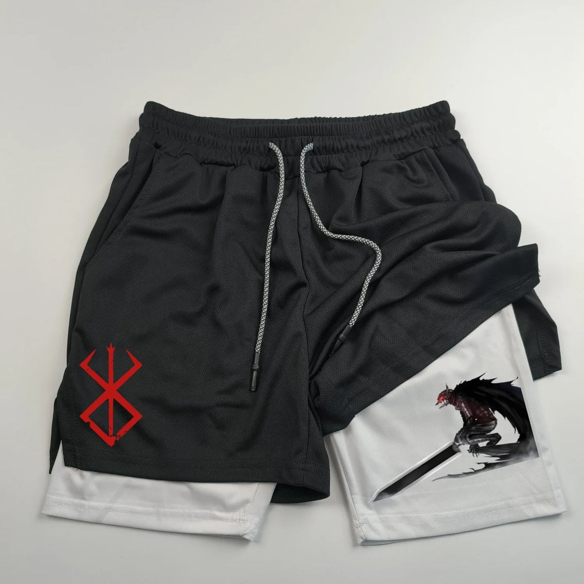 Mens Sports Shorts Anime Berserk Guts Quick Drying Breathable 2 in1 Double Layer Shorts Running Sports Fitness gym Shorts