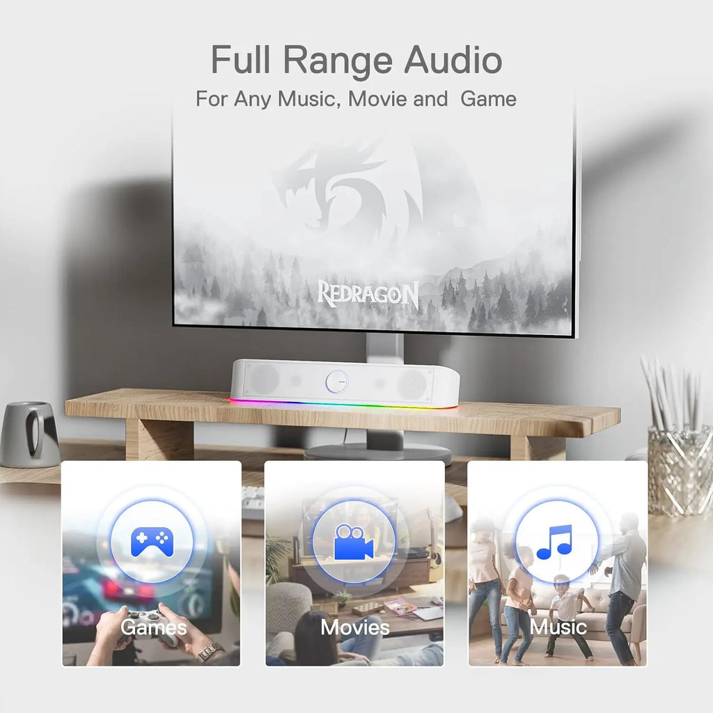 Redragon GS560 RGB Desktop Soundbar 2.0 Channel Computer Speakers Dynamic RGB Lighting USB Powered