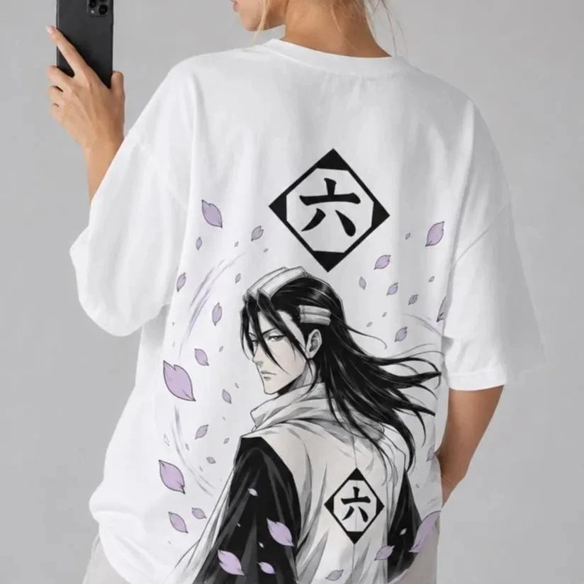 BLEACH Byakuya Kuchiki Short Sleeve T-Shirt Anime Manga Streetwear Casual Oversized Graphic Print Captain Sixth Division Men