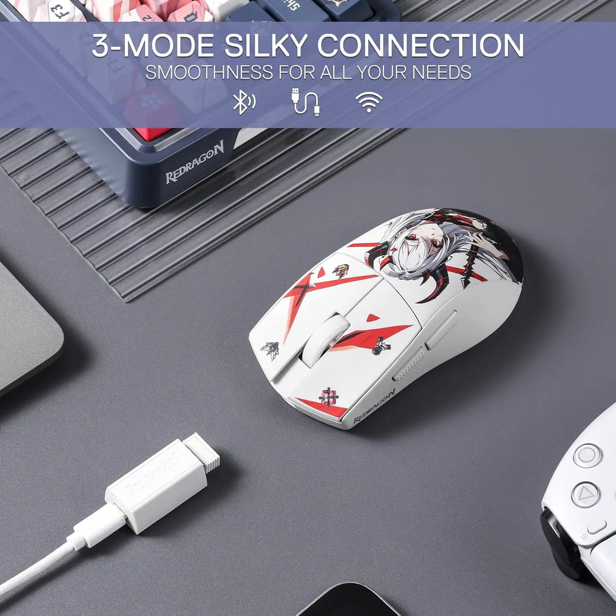 Redragon M916AK PRO 3-Mode Anime 42G Ultra-Light 26K DPI Full Programmable Buttons Gaming Mouse