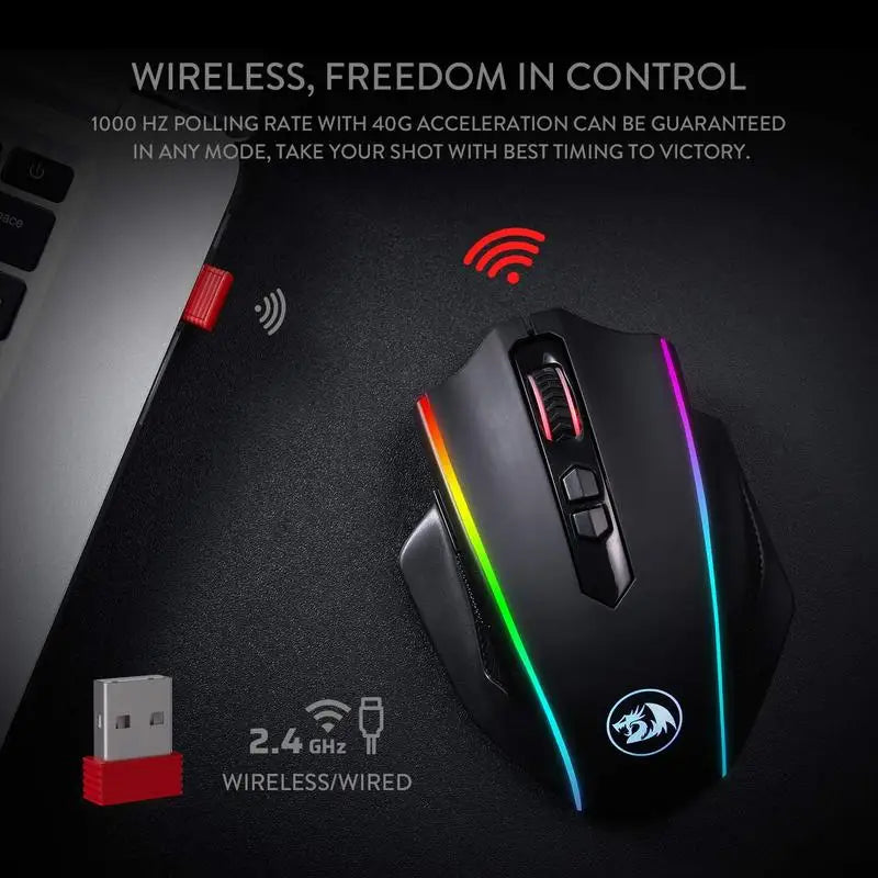 Redragon M686 Wireless Gaming Mouse, 16000 DPI Wired/Wireless Gamer Mouse with Professional Sensor, 45-Hour Durable Power Capaci