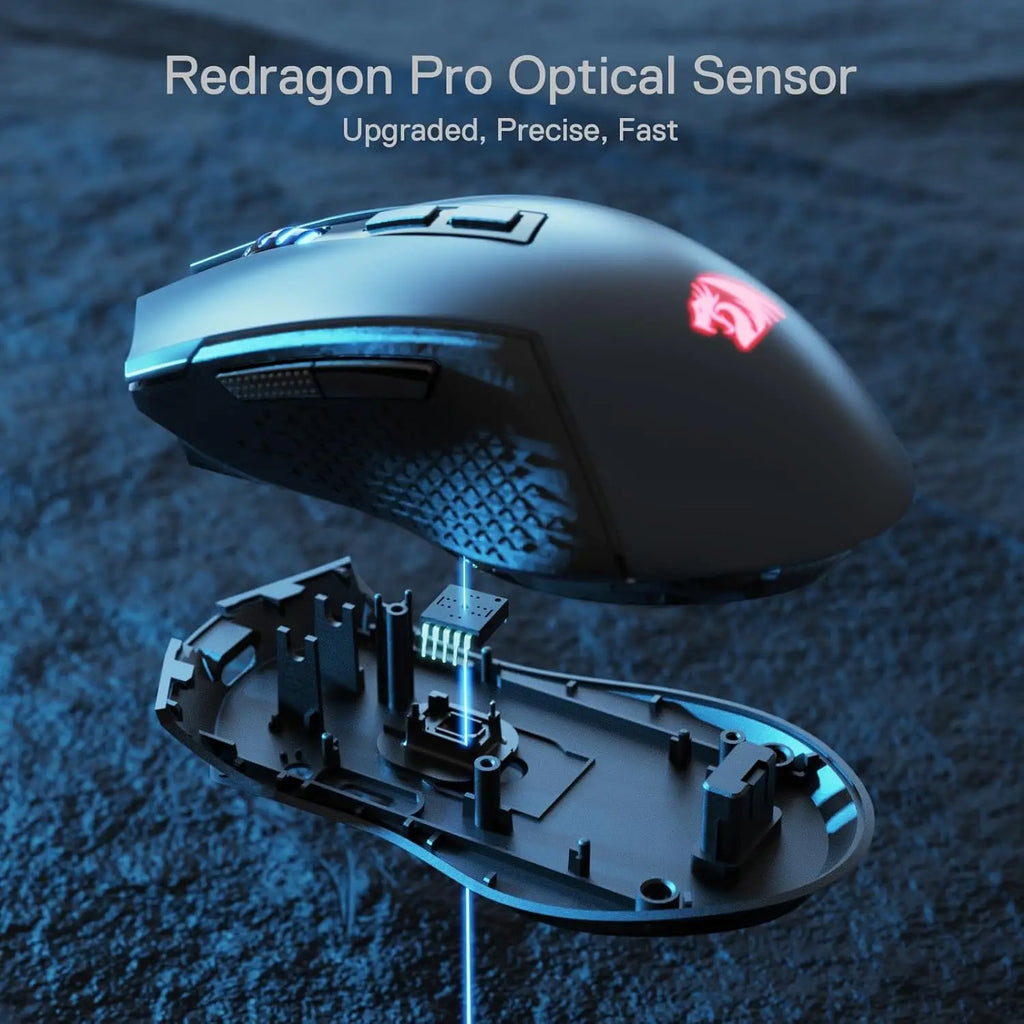 Redragon M693 LIT Wireless Gaming Mouse, 12800 DPI Mice w/ 3-Mode Connection, BT & 2.4G Wireless, 7 Macro Buttons