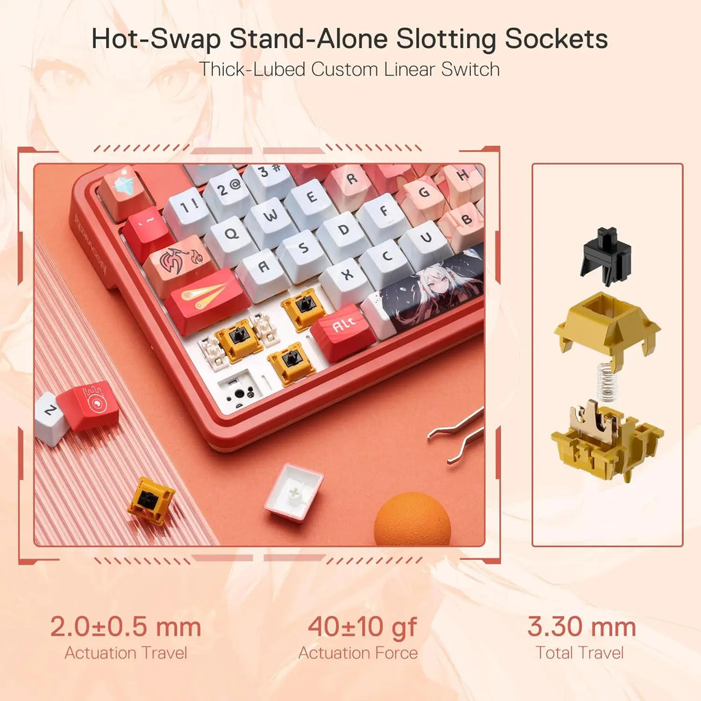 Redragon K673 PRO SE 81 Keys Wireless RGB 3-Mode Anime Mechanical Hot-Swap Socket Gaming Keyboard, Custom Hi-Fi Linear Switch