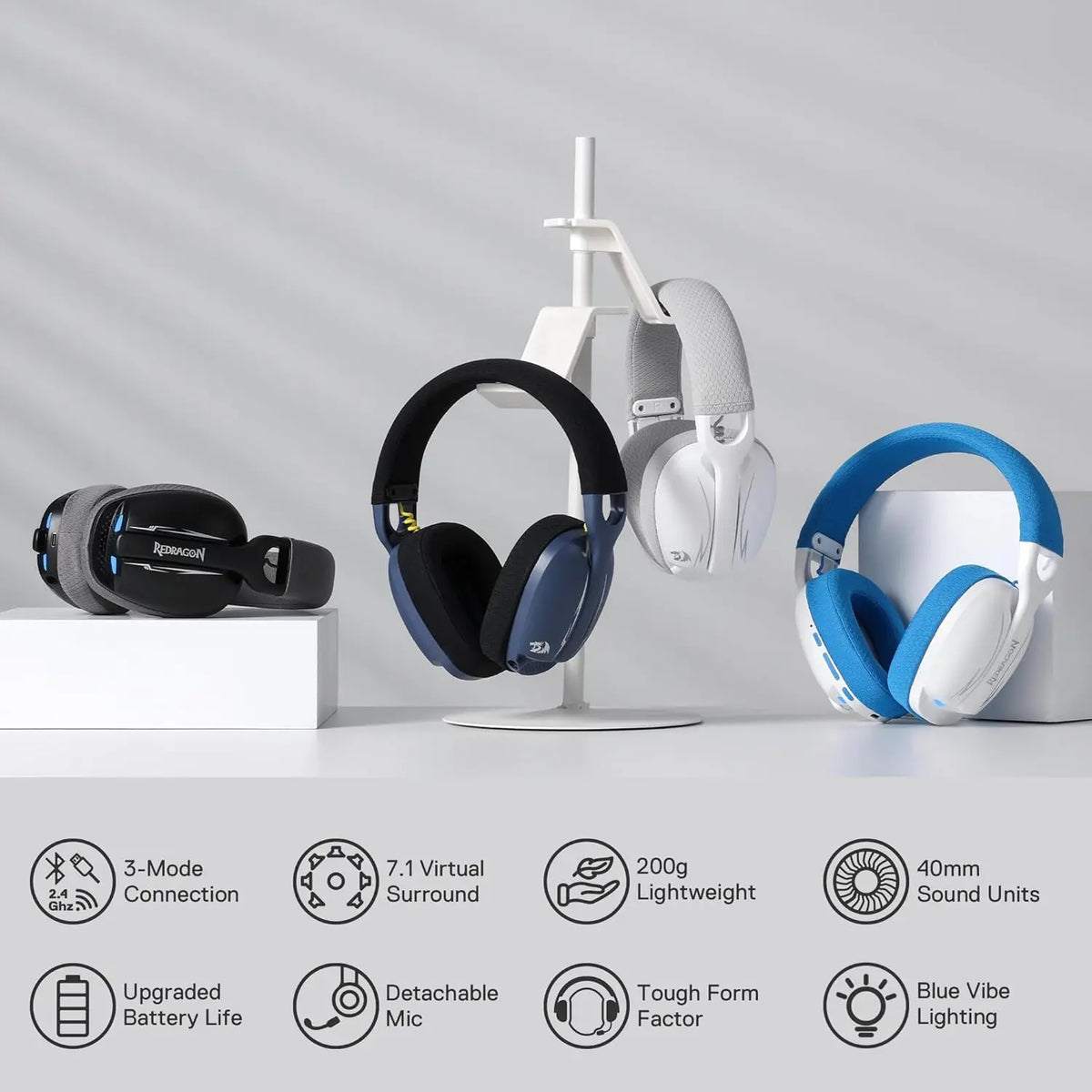 Redragon H878 Wireless Gaming Headset 2.4GHz Bluetooth Wired Headphones with Microphone for PC PS5
