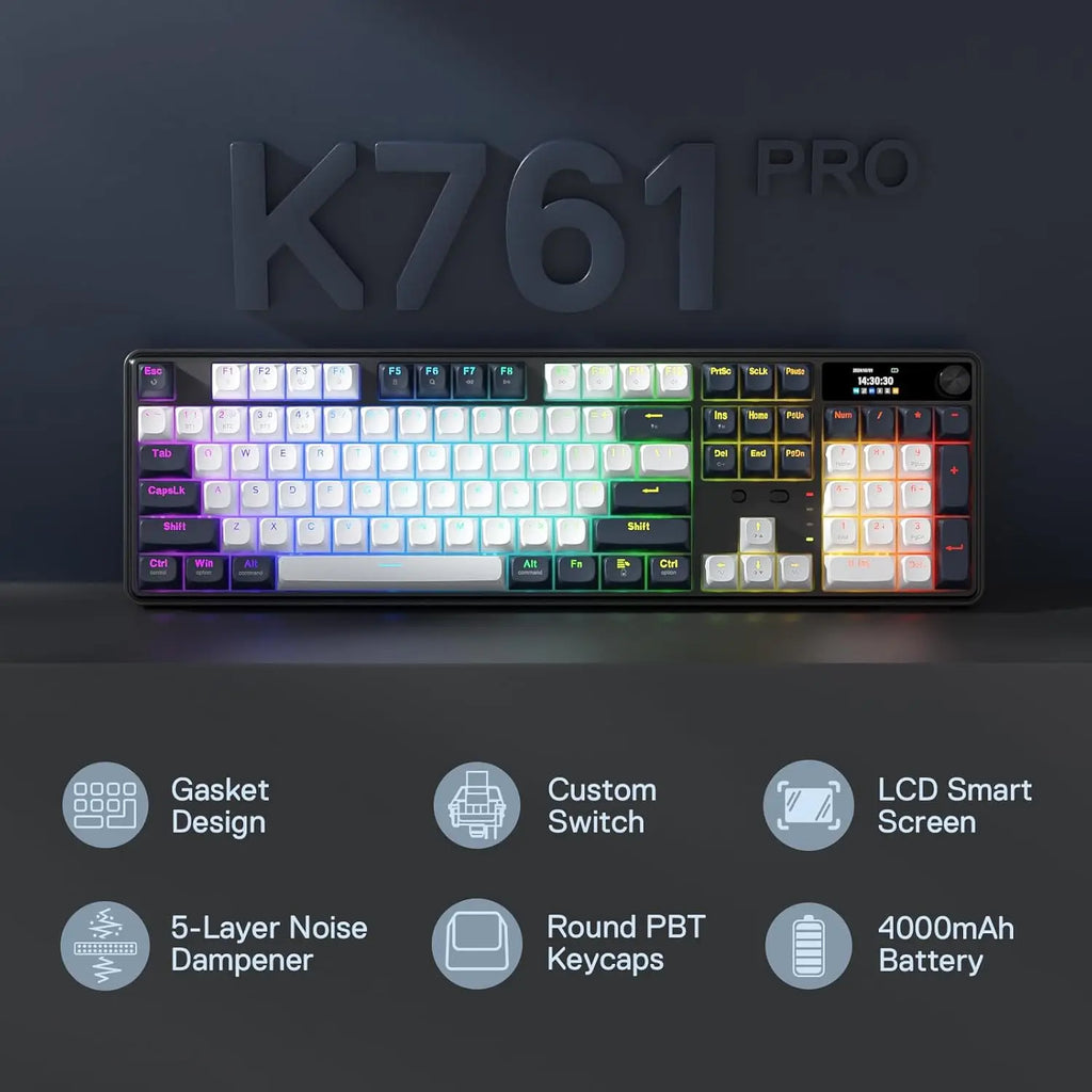 Redragon K761 Wireless Gasket Gaming Hype Screen & Knob, 104 Keys Mechanical Easy-Control 1.26’ TFT Info Display Keyboard