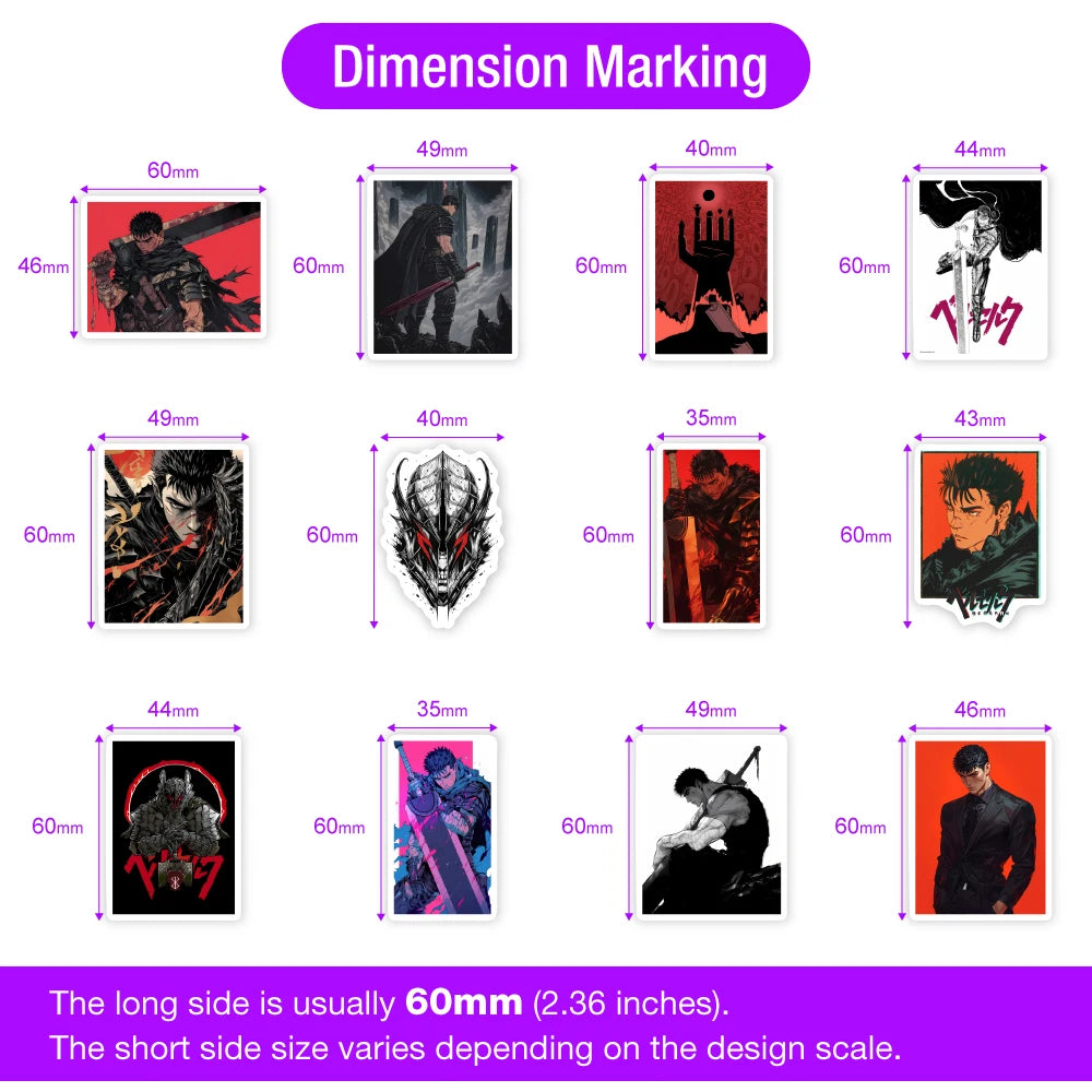 Manga Berserk Stickers DIY Kids Toys Gift for Scrapbook Junk Journals Laptop Phone Luggage Bottles Guitars Decorative Waterproof