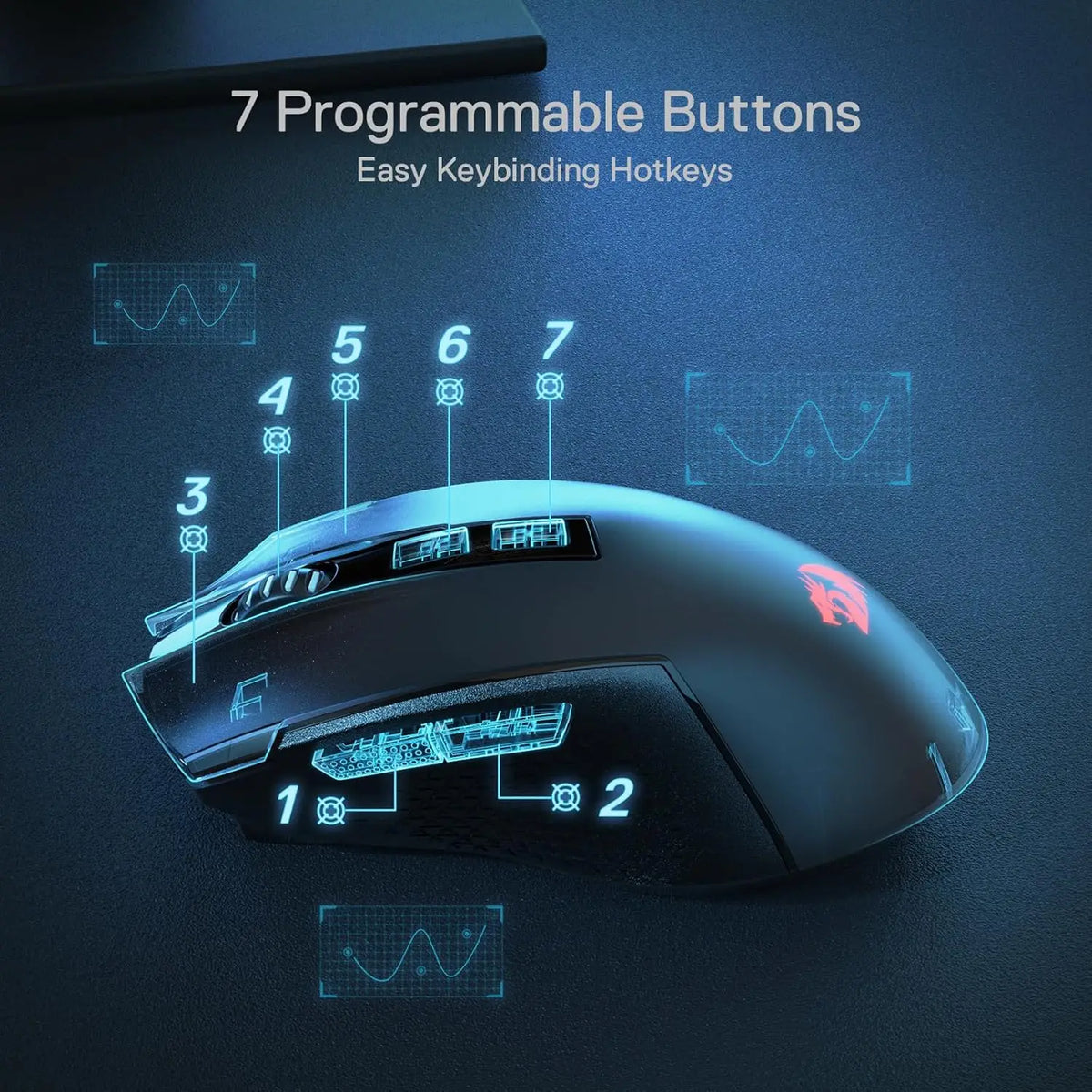 Redragon M693 LIT Wireless Gaming Mouse, 12800 DPI Mice w/ 3-Mode Connection, BT & 2.4G Wireless, 7 Macro Buttons