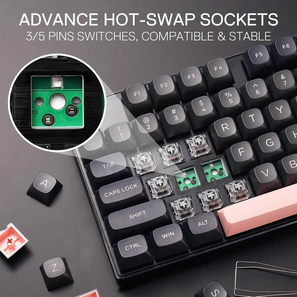 Redragon 556 SE Wired Gaming 104 Keys Hot-Swap Mechanical Keyboard Noise Dampening Kit, Upgraded Socket