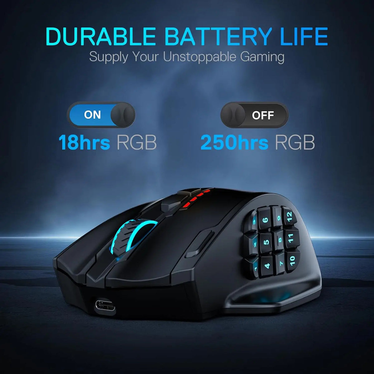 Redragon M913 MAX Wireless 26000 DPI MMO Optical Gaming Mouse with 16 Programmable Buttons