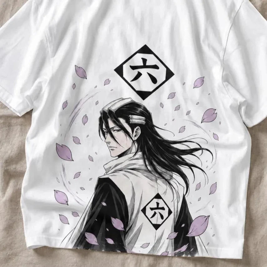 BLEACH Byakuya Kuchiki Short Sleeve T-Shirt Anime Manga Streetwear Casual Oversized Graphic Print Captain Sixth Division Men