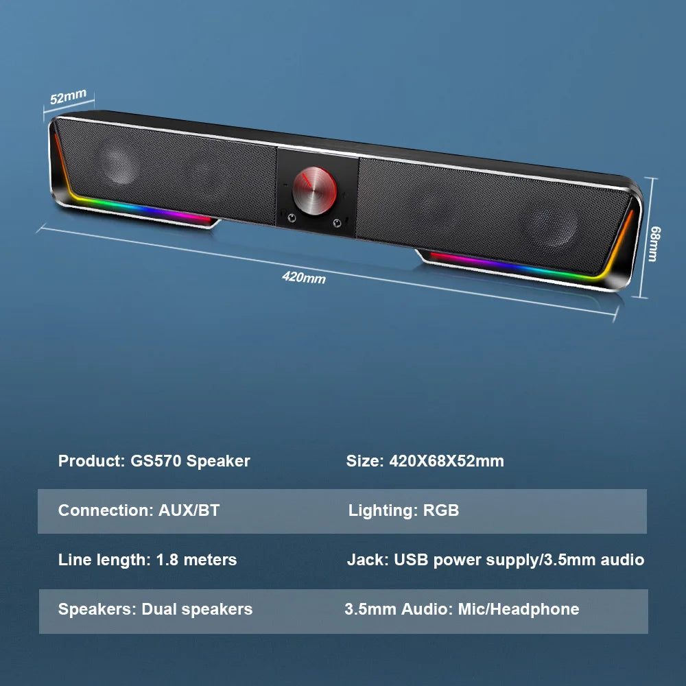 REDRAGON GS570 Darknets Bluetooth Wireless aux 3.5 surround RGB speakers column sound bar for computer PC Laptop loudspeakers
