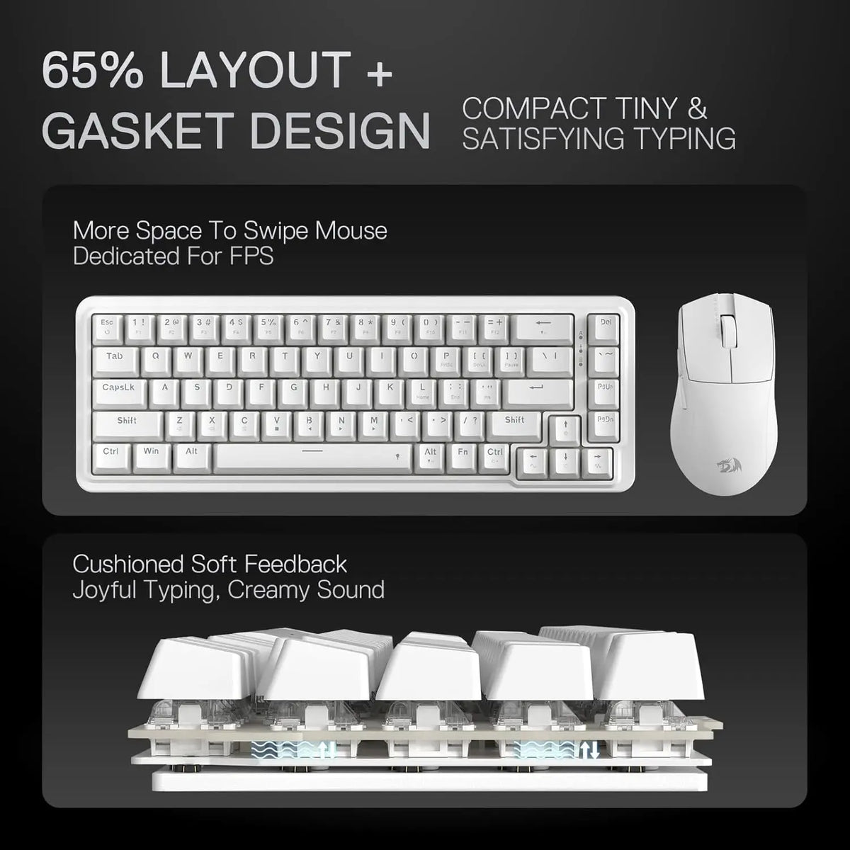 Redragon K709 65% Wired Gasket RGB 68 Keys Hot-Swap Mechanical 3-Layer Noise Dampening Gaming Keyboard