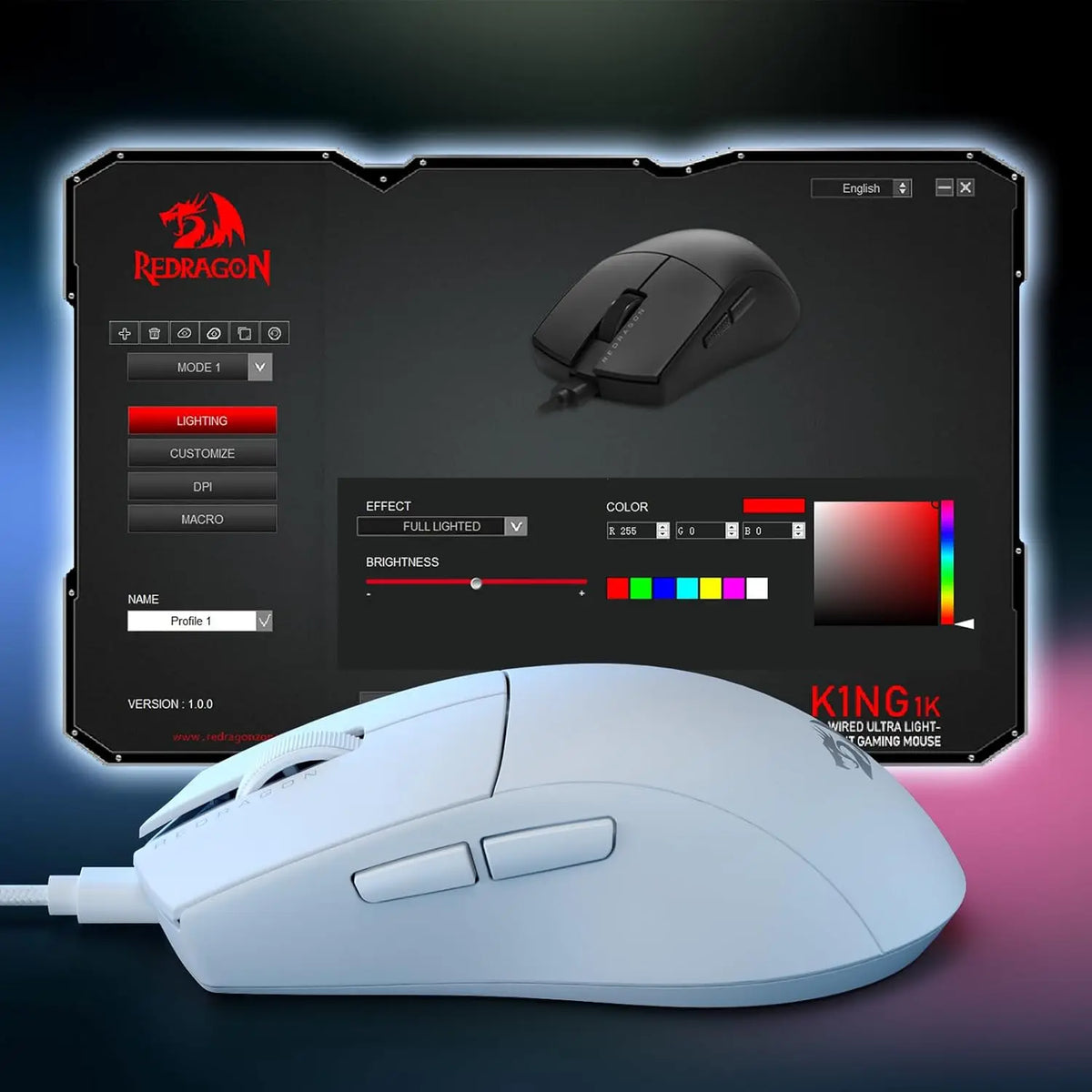 Redragon M724 Wired 42G Ultra-Light 12,400 Max DPI Optical 5 Programmable Buttons Gaming Mouse