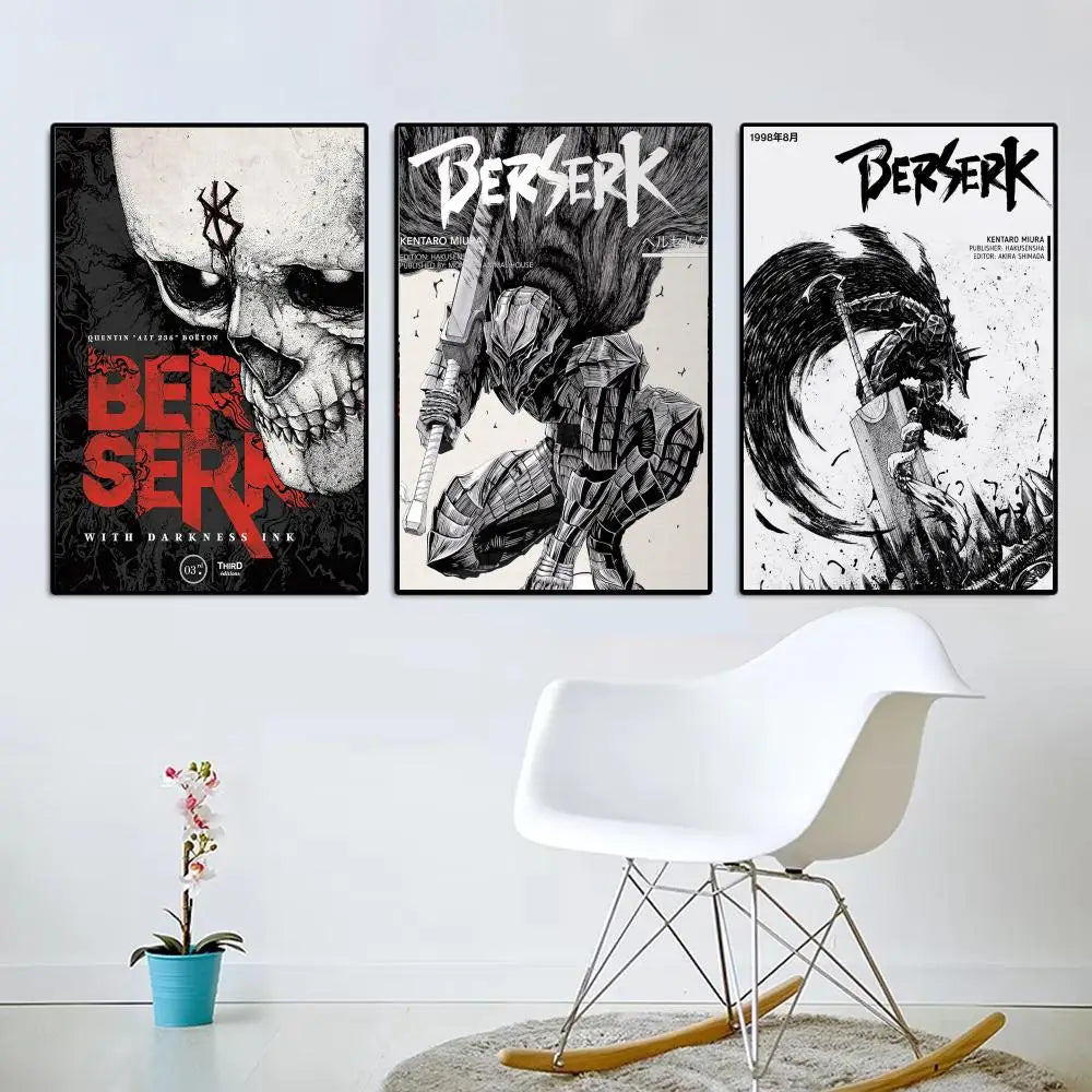 Black Anime B-Berserk Poster Poster Aesthetic Wall Art Canvas Trendy Bedroom Room Home Cafe  Decor