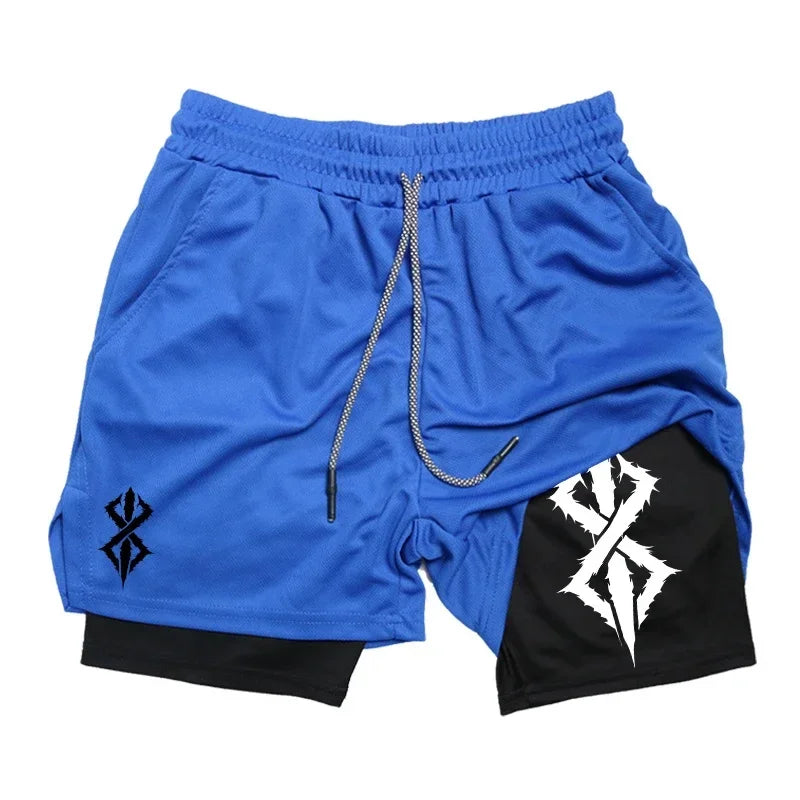 Berserk Men's Sports Shorts 2 in 1, Quick-drying Running Shorts, Gym and Fitness Training Double-layer Shorts for Men