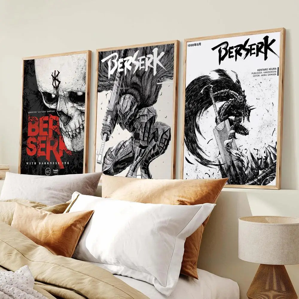 Black Anime B-Berserk Poster Poster Aesthetic Wall Art Canvas Trendy Bedroom Room Home Cafe  Decor