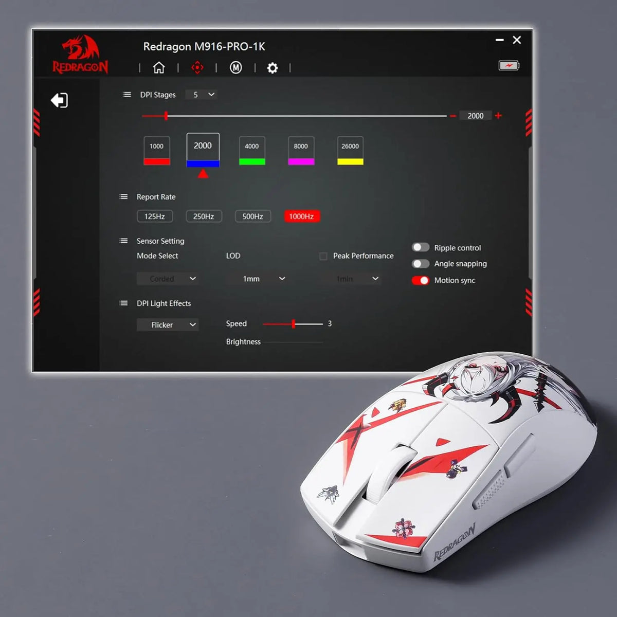 Redragon M916AK PRO 3-Mode Anime 42G Ultra-Light 26K DPI Full Programmable Buttons Gaming Mouse