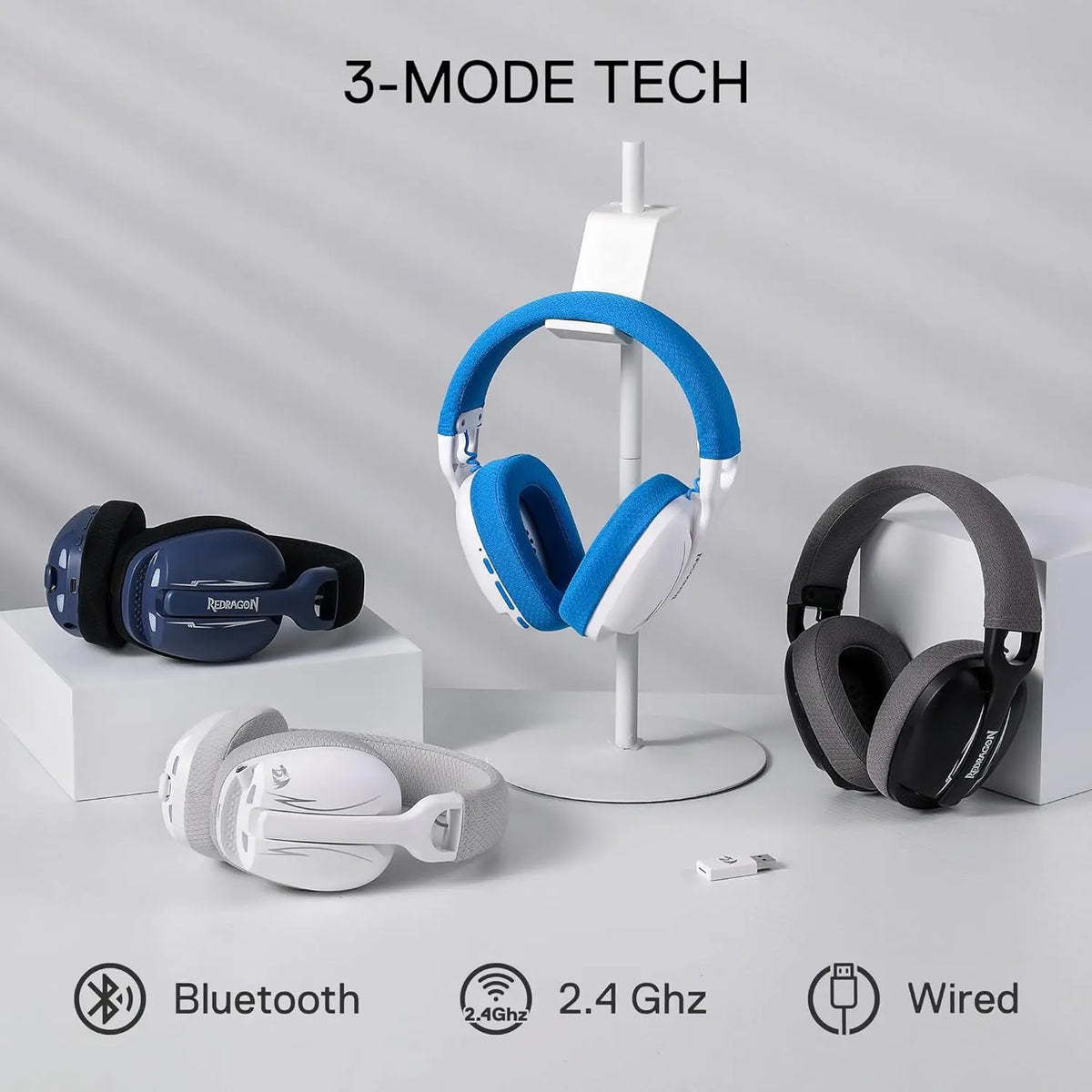 Redragon H878 Wireless Gaming Headset 2.4GHz Bluetooth Wired Headphones with Microphone for PC PS5