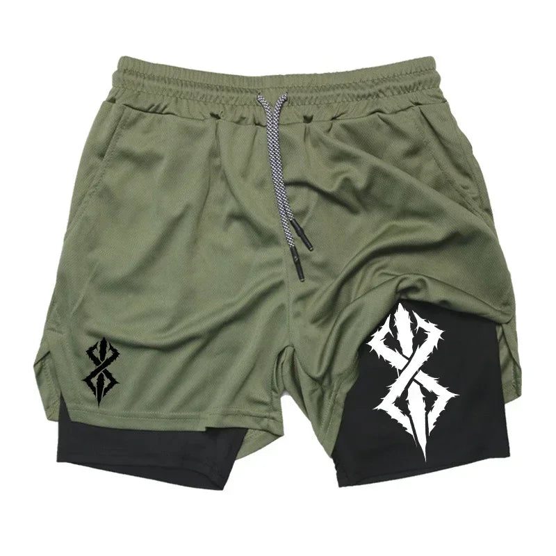 Berserk Men's Sports Shorts 2 in 1, Quick-drying Running Shorts, Gym and Fitness Training Double-layer Shorts for Men