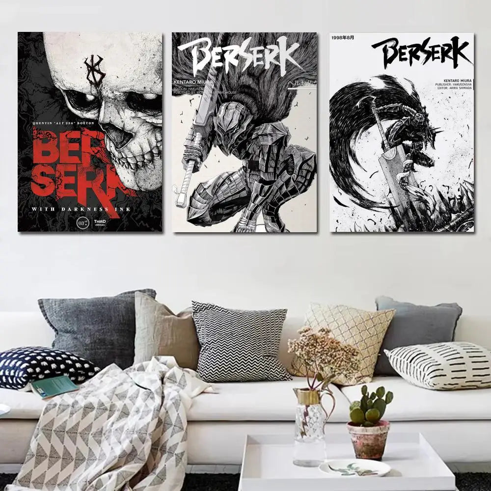 Black Anime B-Berserk Poster Poster Aesthetic Wall Art Canvas Trendy Bedroom Room Home Cafe  Decor