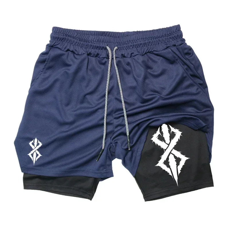 Berserk Men's Sports Shorts 2 in 1, Quick-drying Running Shorts, Gym and Fitness Training Double-layer Shorts for Men