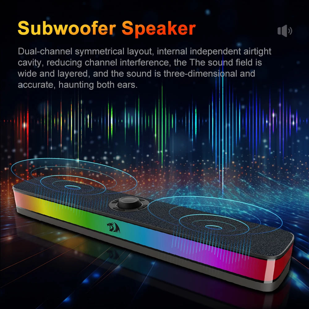 REDRAGON NEO GS515 USB RGB Desktop Soundbar 2.0 Channel Stereo Computer Speakers Support Bluetooth Wireless for PC loudspeakers