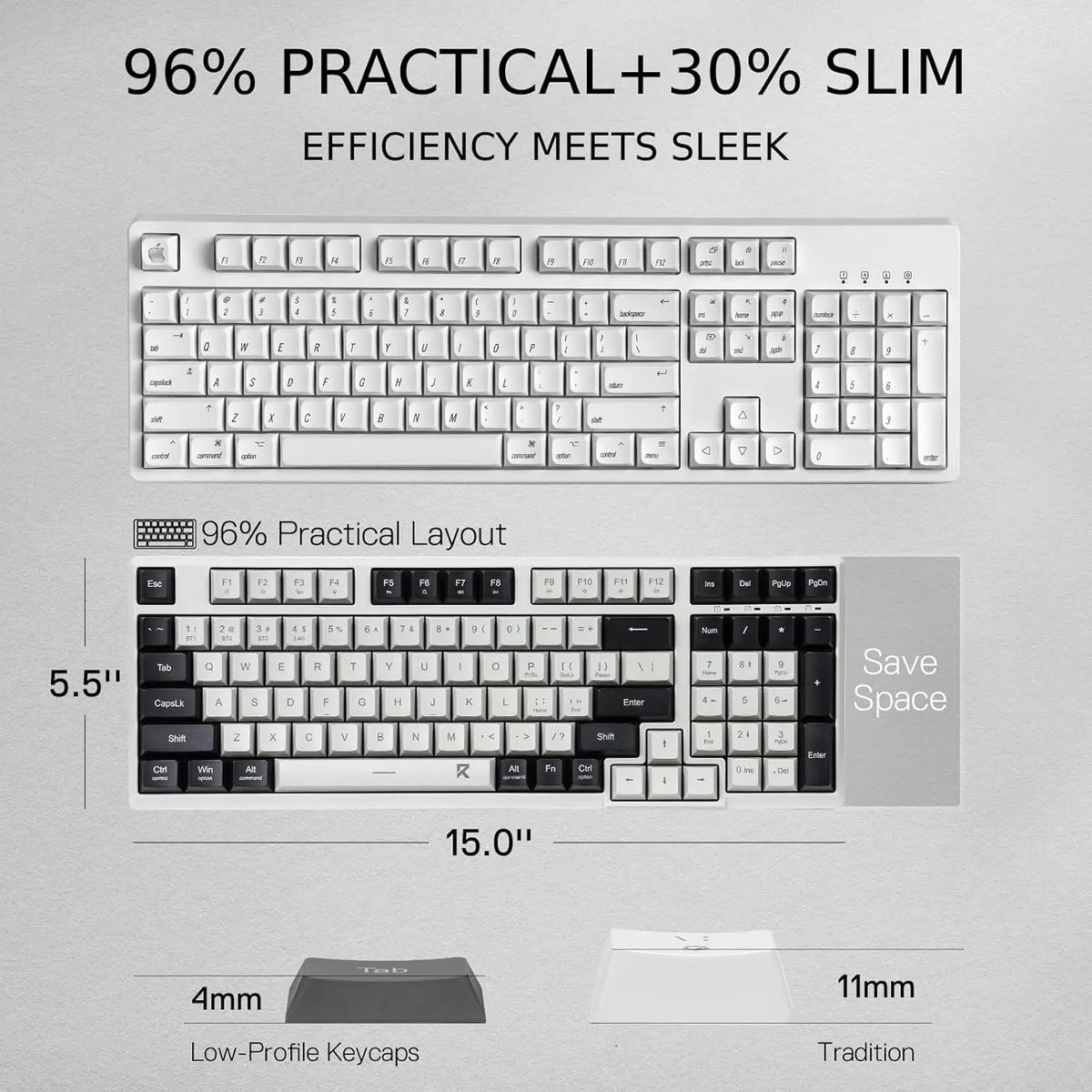 Redragon BK7114 Low-Profile 2.4G BT Wireless Computer 98 Keys Slim Office PC Scissors Mechanism Tactile Quiet Keystroke Keyboard