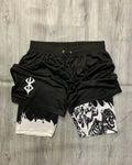 Berserk Brand of Sacrifice 2 in 1 Gym Shorts for Men, Quick Dry Shorts Anime Skeleton Print Double Layer Running Fitness Shorts