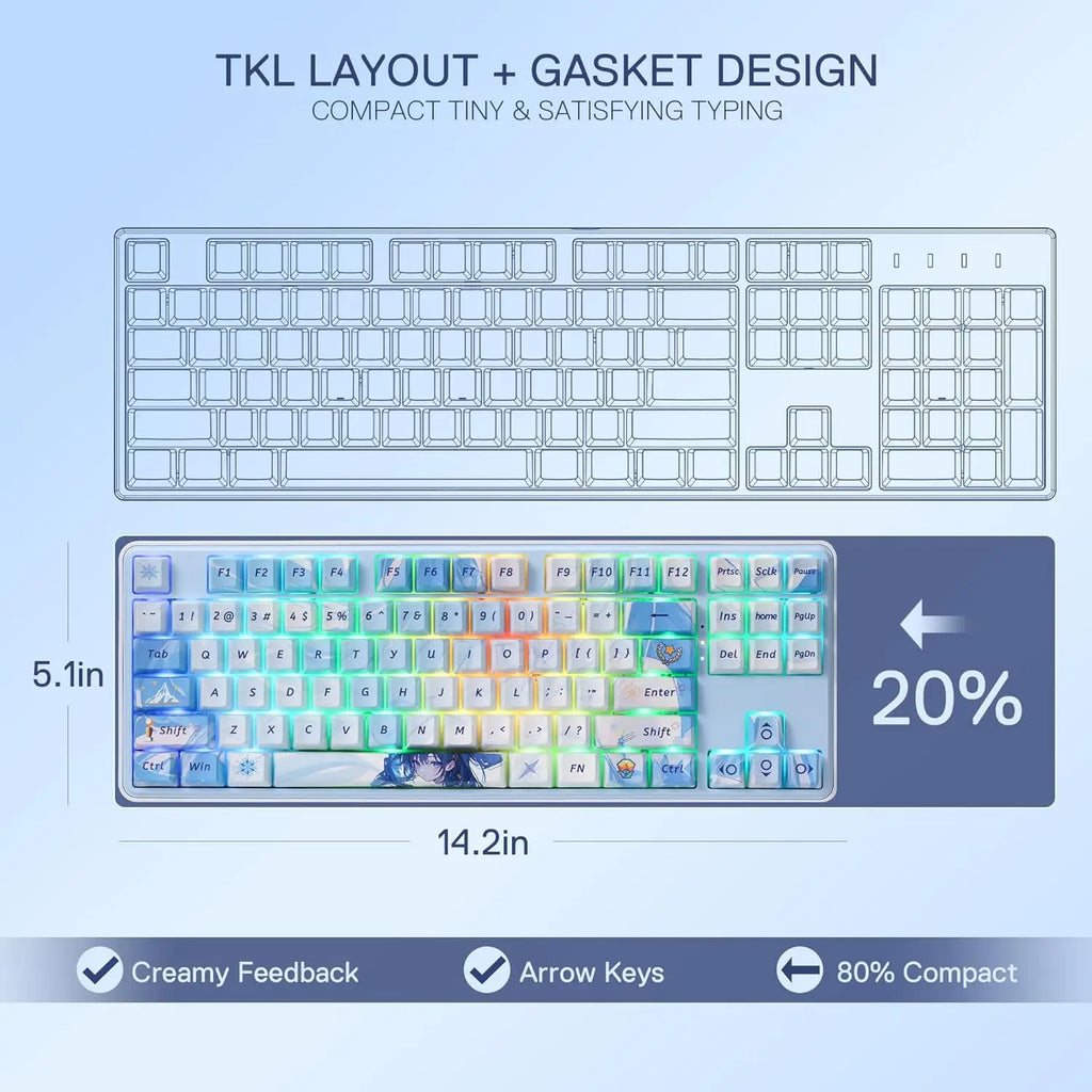 Redragon K707 PRO SE 80% Wireless Gasket RGB 3-Modes 87 Keys Gaming Mechanical Hot-Swap Keyboard, Mint Mambo Switch