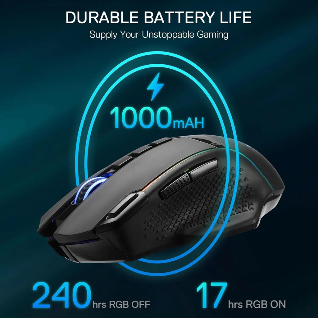Redragon M991 Wireless Gaming Mouse 26000 DPI 3-Mode Gamer 9 Macro Buttons RGB Backlight Mice, Black