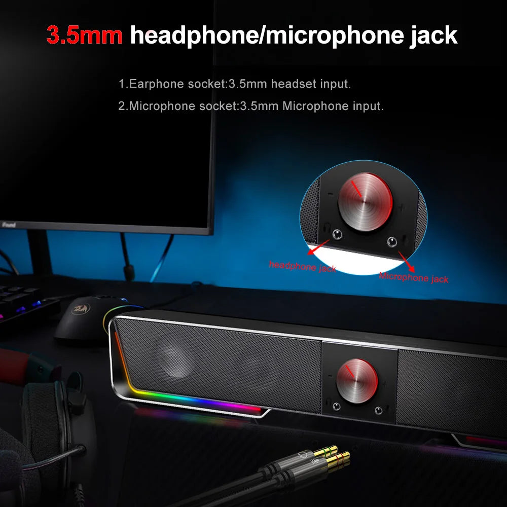 REDRAGON GS570 Darknets Bluetooth Wireless aux 3.5 surround RGB speakers column sound bar for computer PC Laptop loudspeakers