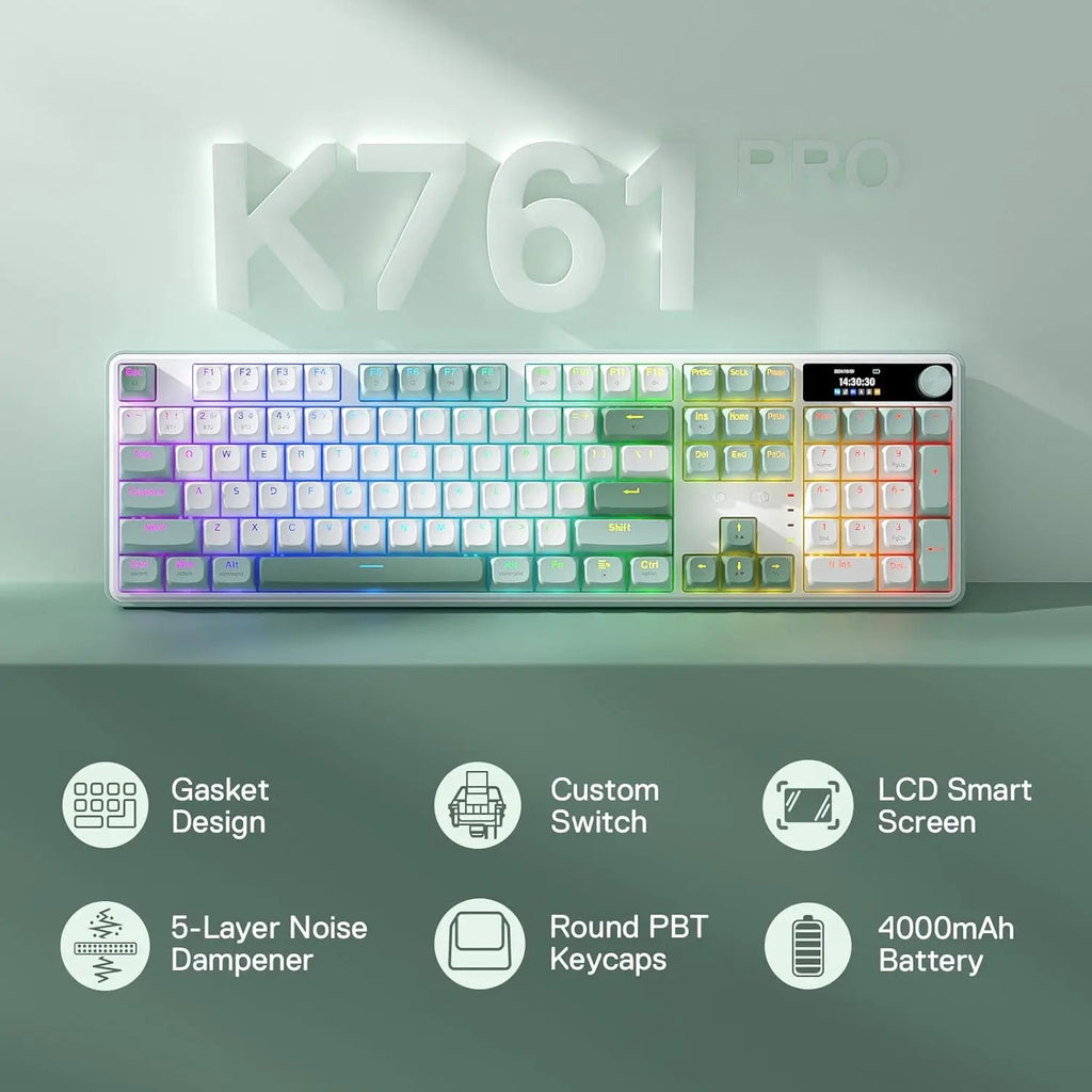 Redragon K761 Wireless Gasket Mechanical Gaming Keyboard 104 Keys RGB Keyboard with TFT Screen and Control Knob