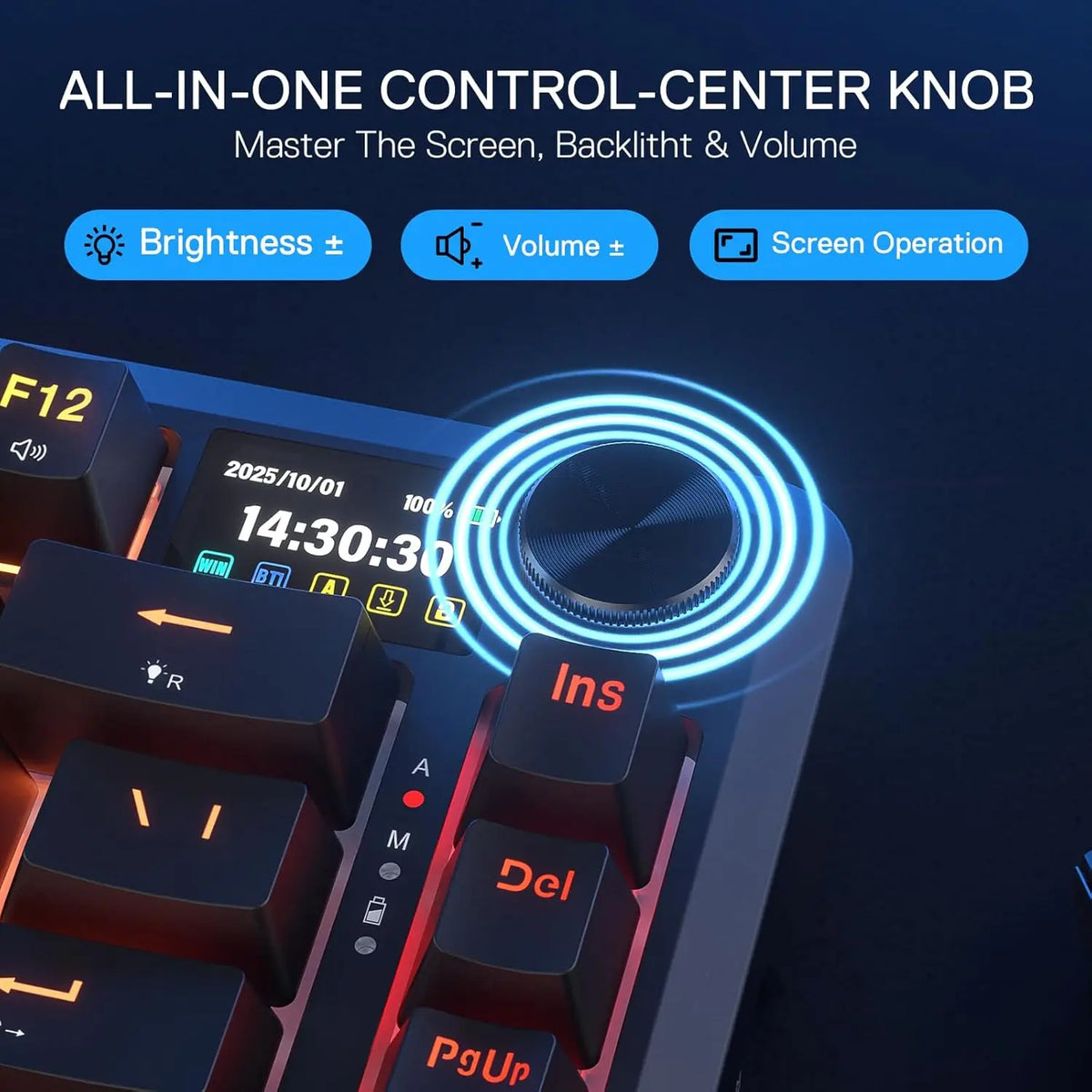 Redragon K724 PRO Wireless Gasket Gaming Hype Screen & Knob, 81-Key Mechanical Keyboard,Easy-Control 1.14inch TFT Info Display