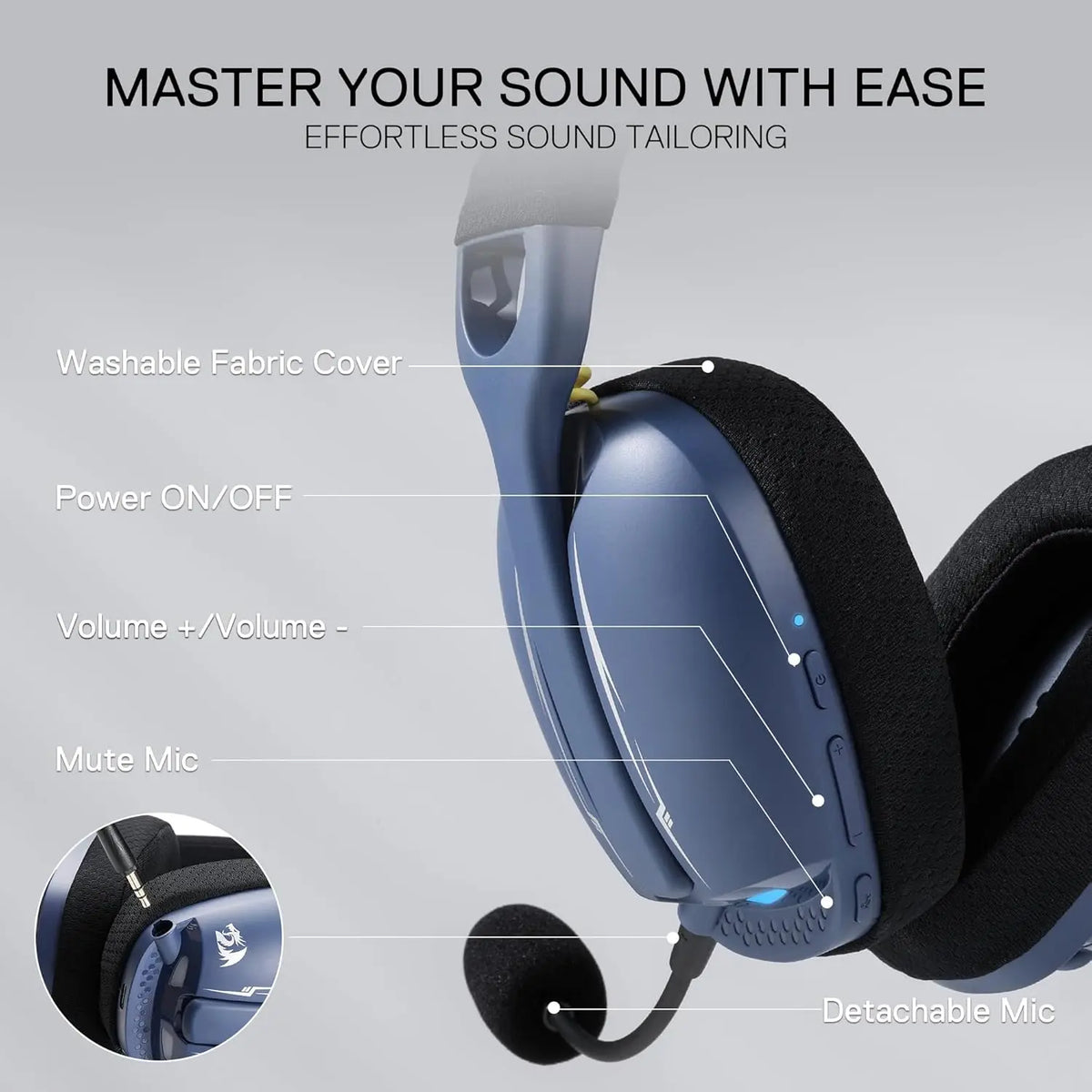 Redragon H878 Wireless Gaming Headset 2.4GHz Bluetooth Wired Headphones with Microphone for PC PS5