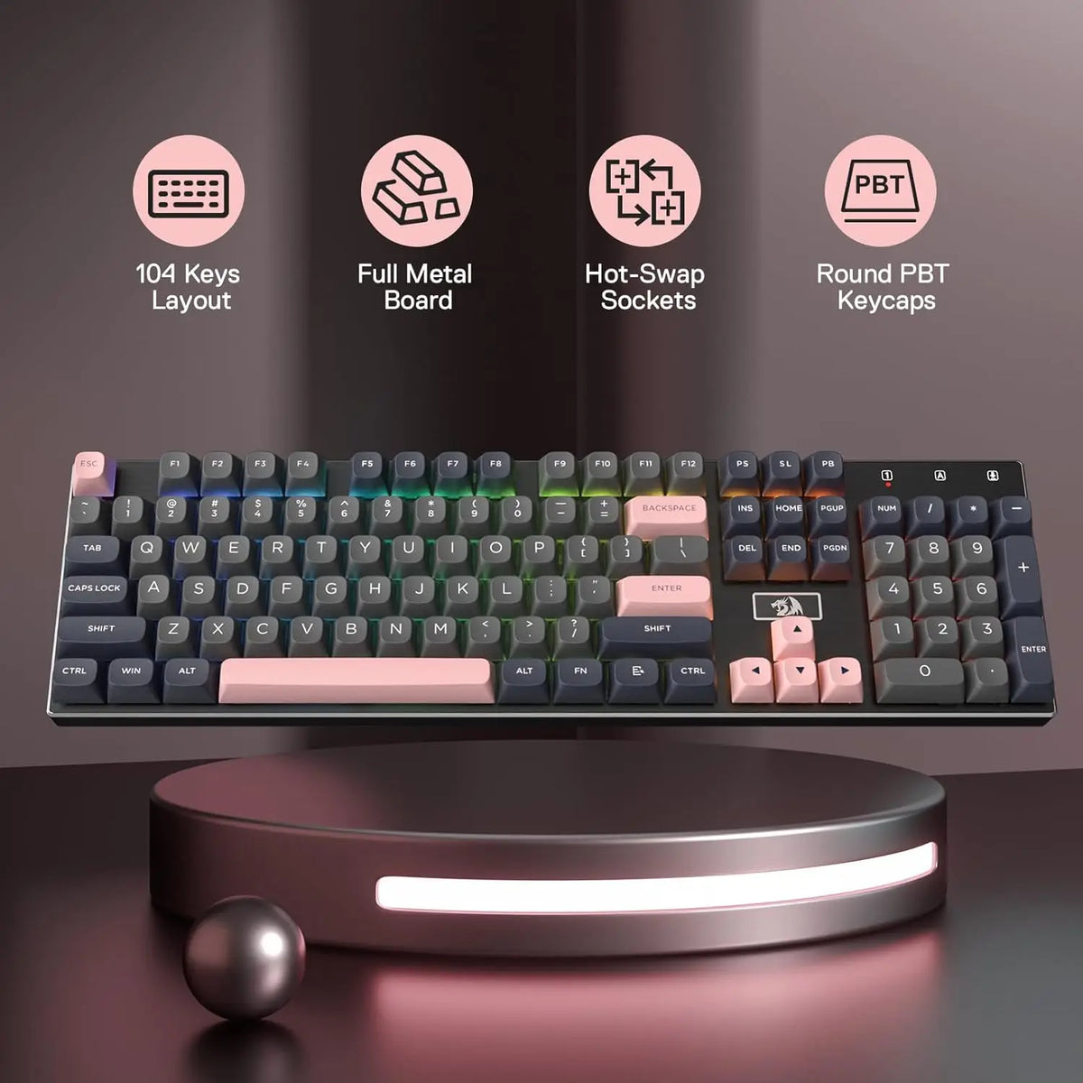 Redragon 556 SE Wired Gaming 104 Keys Hot-Swap Mechanical Keyboard Noise Dampening Kit, Upgraded Socket