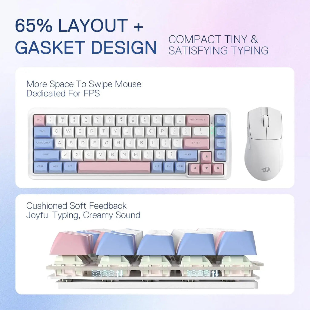 Redragon K709 PRO 65% Wireless Gasket RGB Gaming  68 Keys Hot-Swap Mechanical 5-Layer Noise Dampening Keyboard
